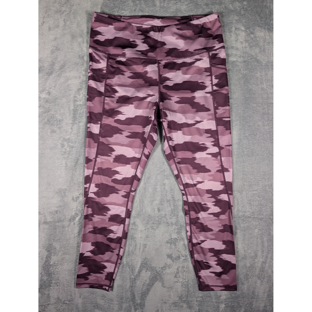 Reebok Leggings Womens Extra Large XL Purple Abstract Camo High Waisted Pocket